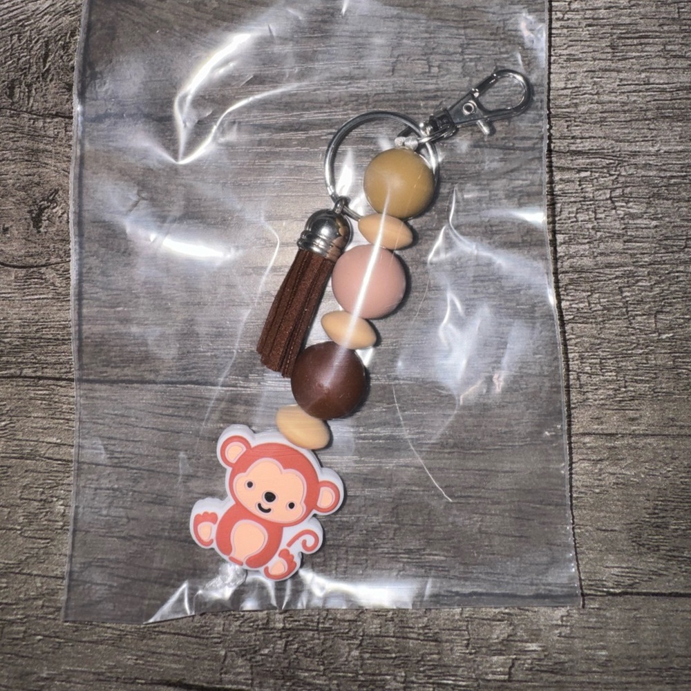 Beaded Keychain with Tassel and Monkey Charm
